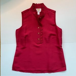 Pure silk ruffled  high collar sleeveless blouse EUC  sz 8p